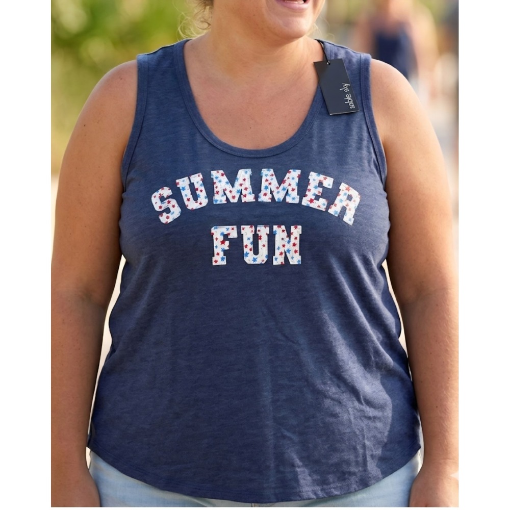 Sable Sky blue‎ tank top "Summer Fun" graphic with Star Size 2X